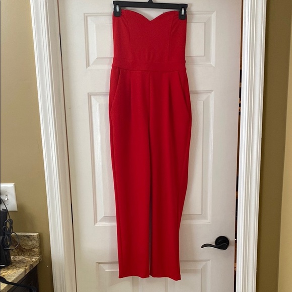 Express Bold Red Strapless Jumpsuit - Picture 1 of 3